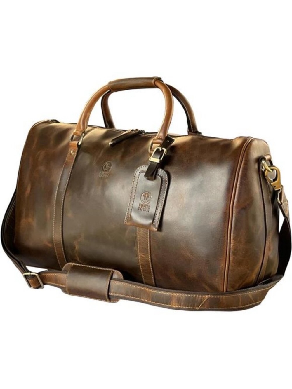 Rustic Town Brown Leather Travel Duffel Bag